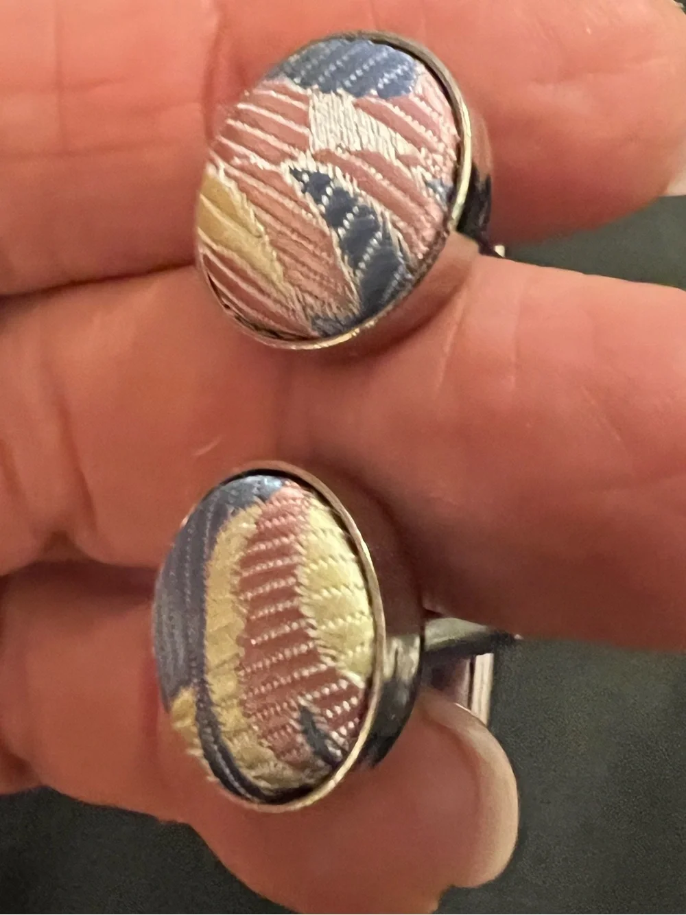 Round Pastel Embroidered Button cuff links - Pink, Blue, Cream